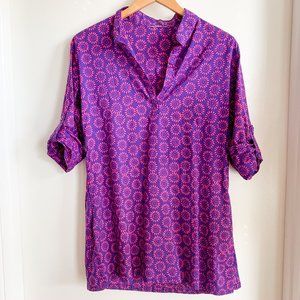 Vintage 70s Hot Pink Purple Tunic Shirt Dress